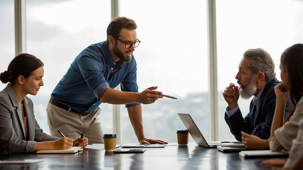 A team of professionals collaborating around a conference table