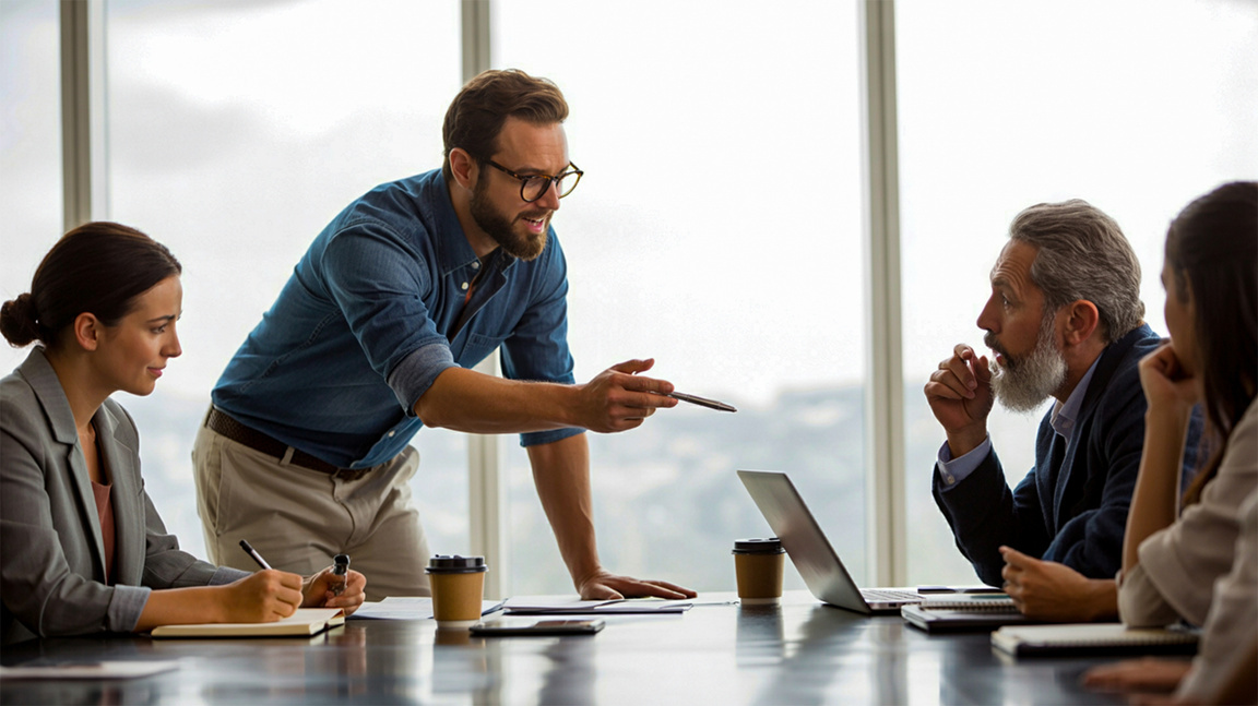 A team of professionals collaborating around a conference table